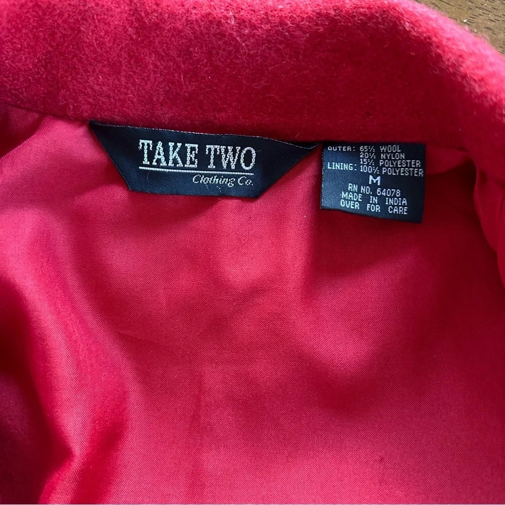 Vintage Take Two Christmas Wool Blend Sweater Coat Sz M Red Embroidered Snowman - Picture 15 of 15